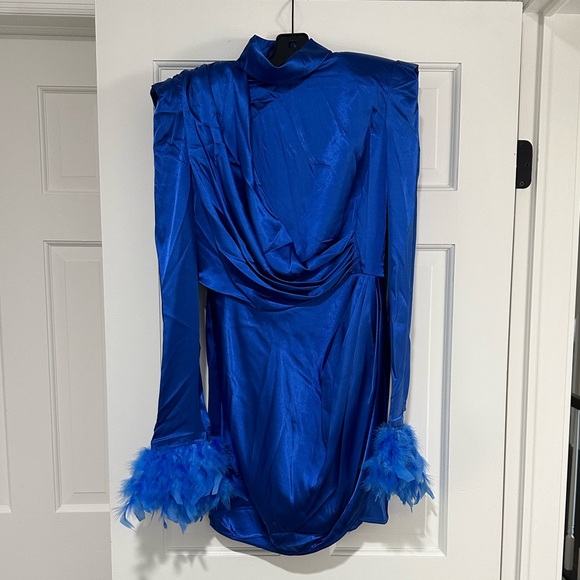 Bronx and Banco Dresses & Skirts - Bronx and Banco Royal Blue Mini Dress with Feather Cuffs